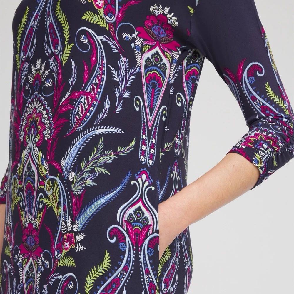 Chico's Vibrant Paisley Midi Dress in Navy and Magenta - Picture 4 of 6